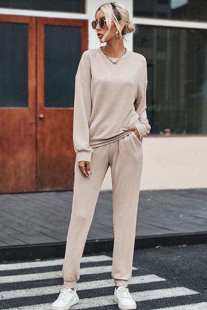 Solid Color Long-sleeved Trousers Loungewear Suit Casual Suit For Women - Cruish Home