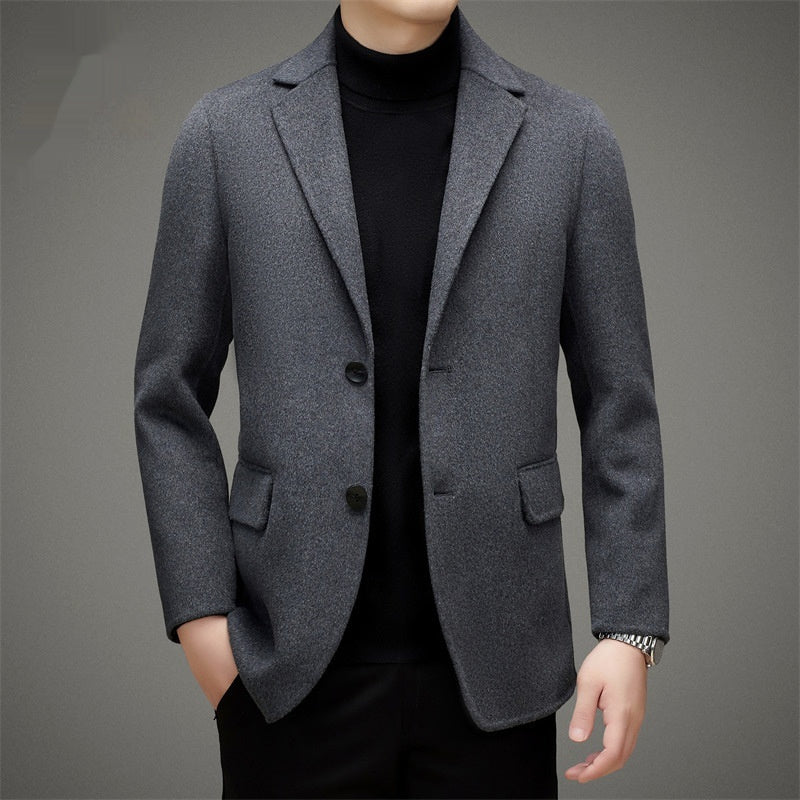 Men's High-end Suit Reversible Woolen Coat Short Detachable 90 White Duck Down Liner Suit Jacket