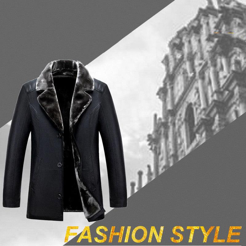 Men's Winter Lapel Thickening Leather Coat - Cruish Home