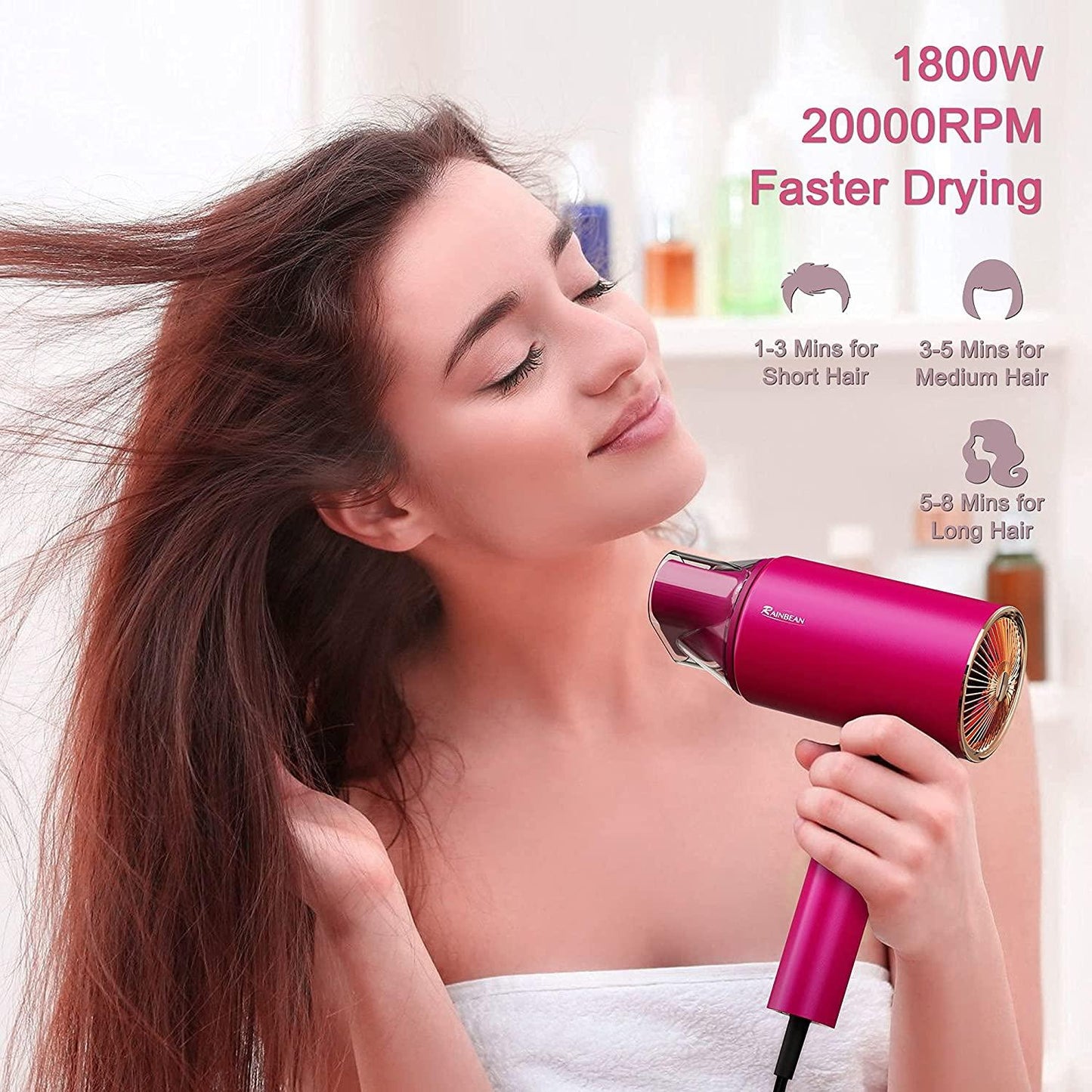 Water Ionic Hair Dryer, 1800W Blow Dryer With Magnetic Nozzle 2 Speed And 3 Heat Settings Powerful Low Noise Fast Drying Travel Hair Dryer For Home Travel - Cruish Home