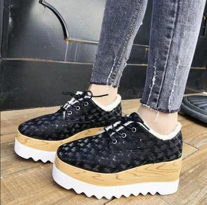 Plus Velvet New Platform Platform Shoes Female British Style Lace Up To Increase Leisure - Cruish Home