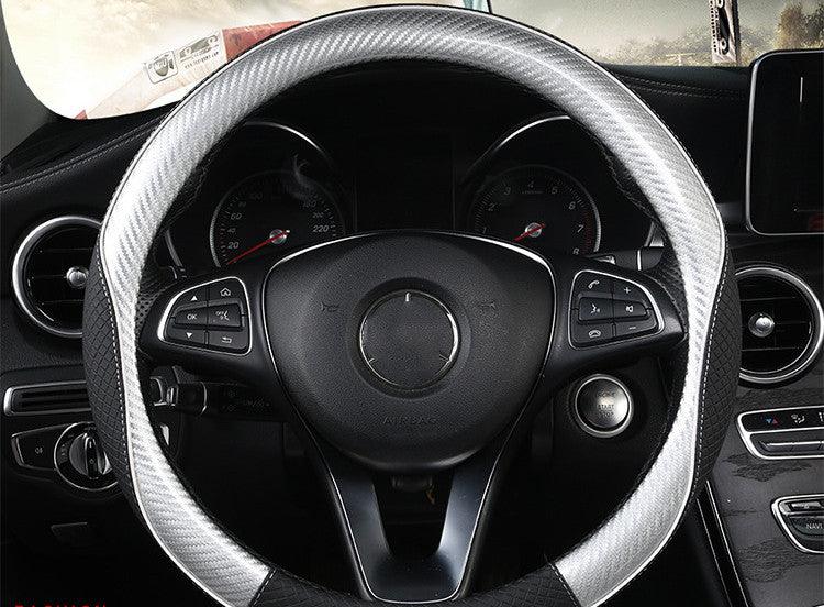 Car Steering Wheel Cover Round Handle Cover Carbon Fiber Texture - Cruish Home