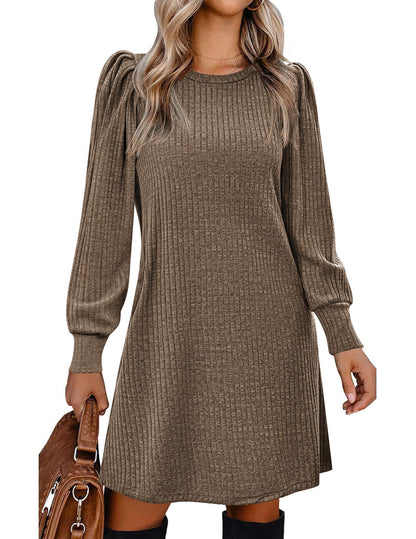 European And American Fashion Women's Knitted Puff Sleeve Casual Loose Dress