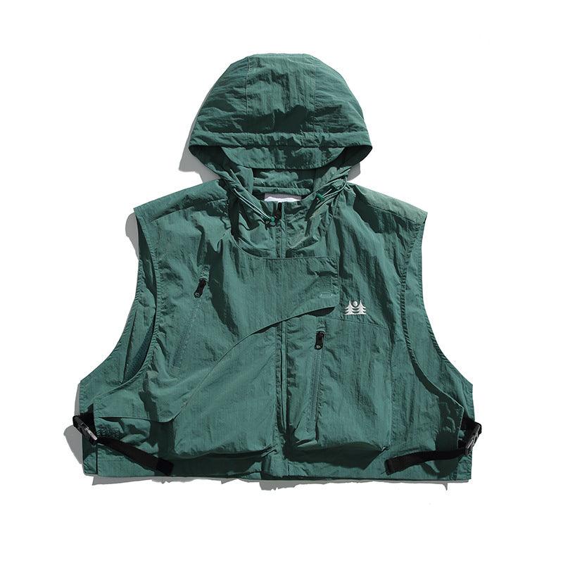 College Style Loose Hooded Windproof Fishing Vest Jacket - Cruish Home