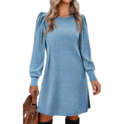 European And American Fashion Women's Knitted Puff Sleeve Casual Loose Dress