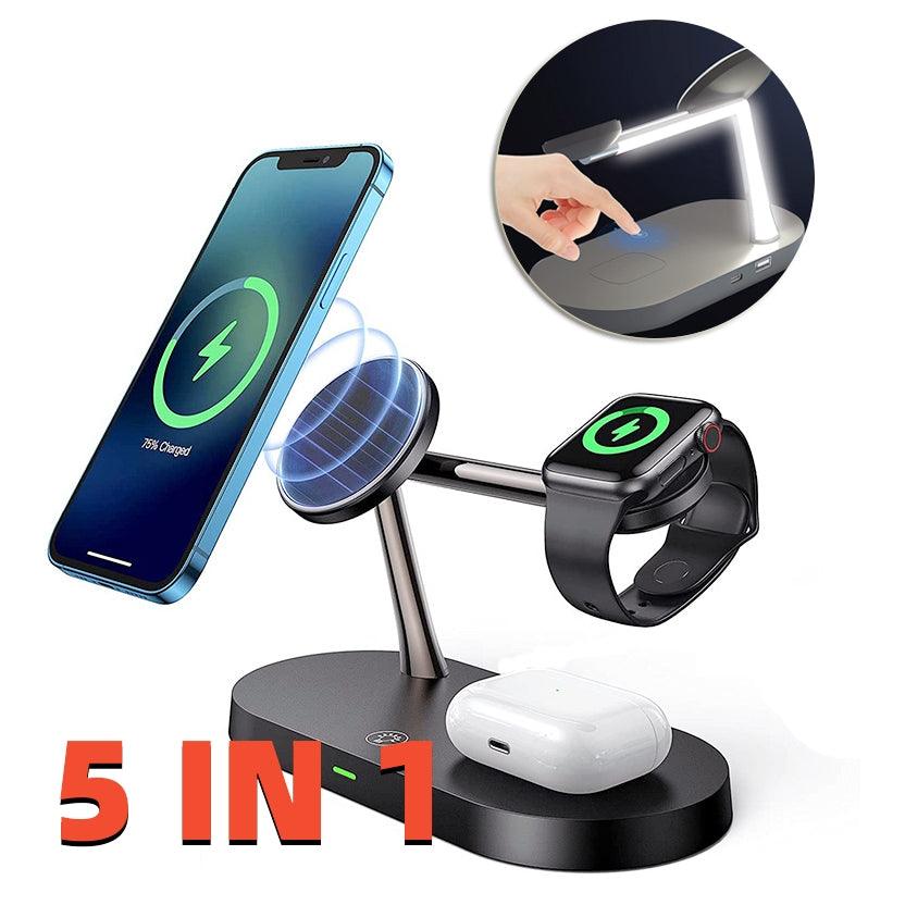 Multifunctional Five-In-One Magnetic Wireless Charging Watch Headset Desktop Mobile Phone Holder Charger 15W Fast Charge - Cruish Home