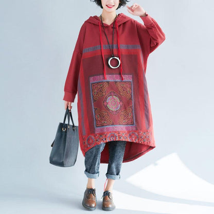 Hooded Sweater Loose Printed Long Dress Gradient Color - Cruish Home