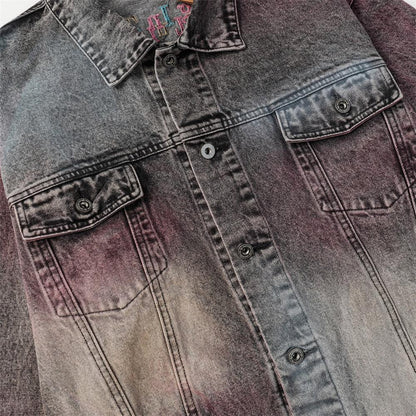 Colored String Spray Embroidery Denim Coat Tie-dyed Washed And Worn Loose - Cruish Home