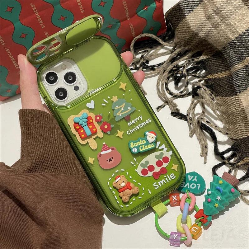 Xmas Santa Claus Cute Elk Hat Pendant Flip Christmas Phone Case For I Phone 15 14 13 12 11 Pro Max Pro Silicone Protection Cover - Cruish Home