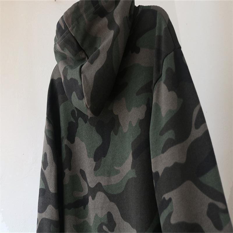 Spring And Autumn Pure Cotton Terry Plus Size Loose Pullover Hooded Long Sleeves Camouflage Sweater Women - Cruish Home