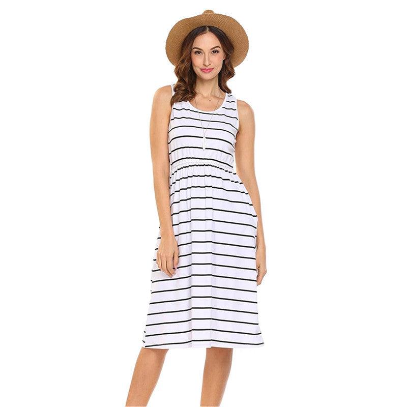 Striped Sleeveless Pocket Vest Sexy Dress - Cruish Home