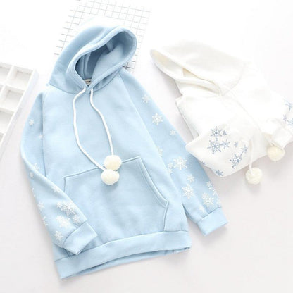 Snowflake Embroidery Hooded Fleece Lined Sweater Women - Cruish Home