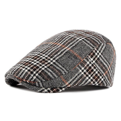 Men's British Vintage Check Woolen Duck Tongue Beret - Cruish Home