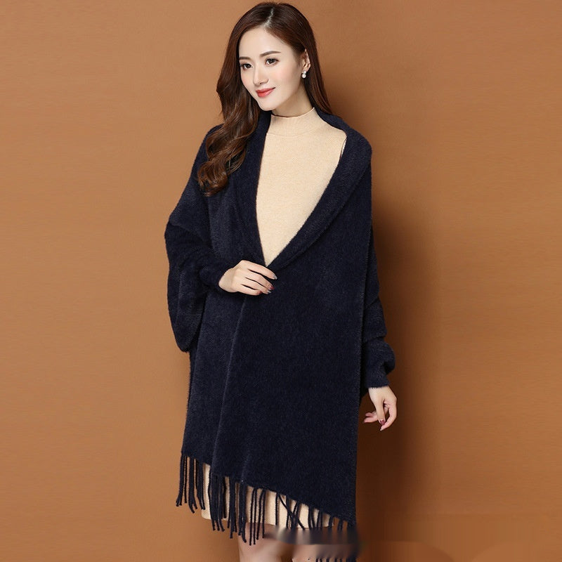 Autumn And Winter Classic Pure Color Thickened Faux Mink Sleeved Shawl Women's Scarf