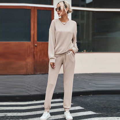 Solid Color Long-sleeved Trousers Loungewear Suit Casual Suit For Women - Cruish Home