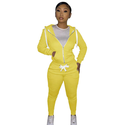 Autumn Winter Women's Cotton Hoodie Tight Two-piece Suit - Cruish Home