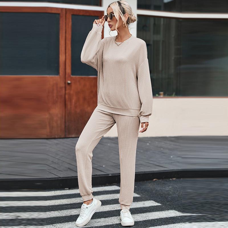 Solid Color Long-sleeved Trousers Loungewear Suit Casual Suit For Women - Cruish Home