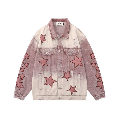 Five-pointed Star Embroidery Denim Jacket Men - Cruish Home