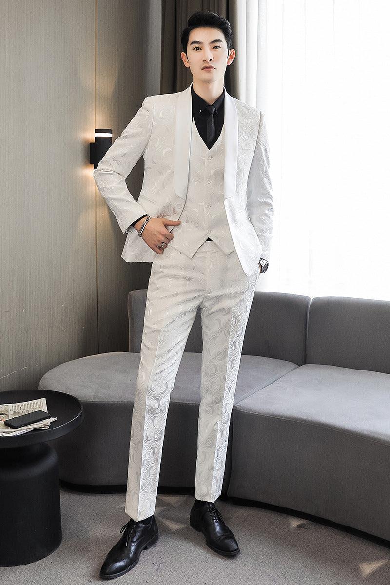 Wedding Embossed Dress Suit Three-piece Suit For Men - Cruish Home