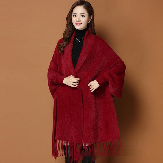 Autumn And Winter Classic Pure Color Thickened Faux Mink Sleeved Shawl Women's Scarf