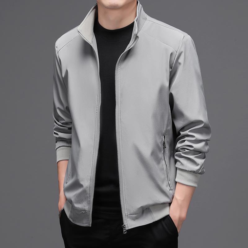 Men's Fleece-lined Solid Color Autumn Stand Collar Jacket Business Casual Jacket - Cruish Home