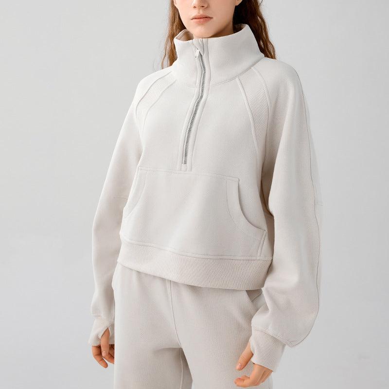 Women's Half-zip High-stand Collar Pullover Leisure Warm Fleece Sweater - Cruish Home