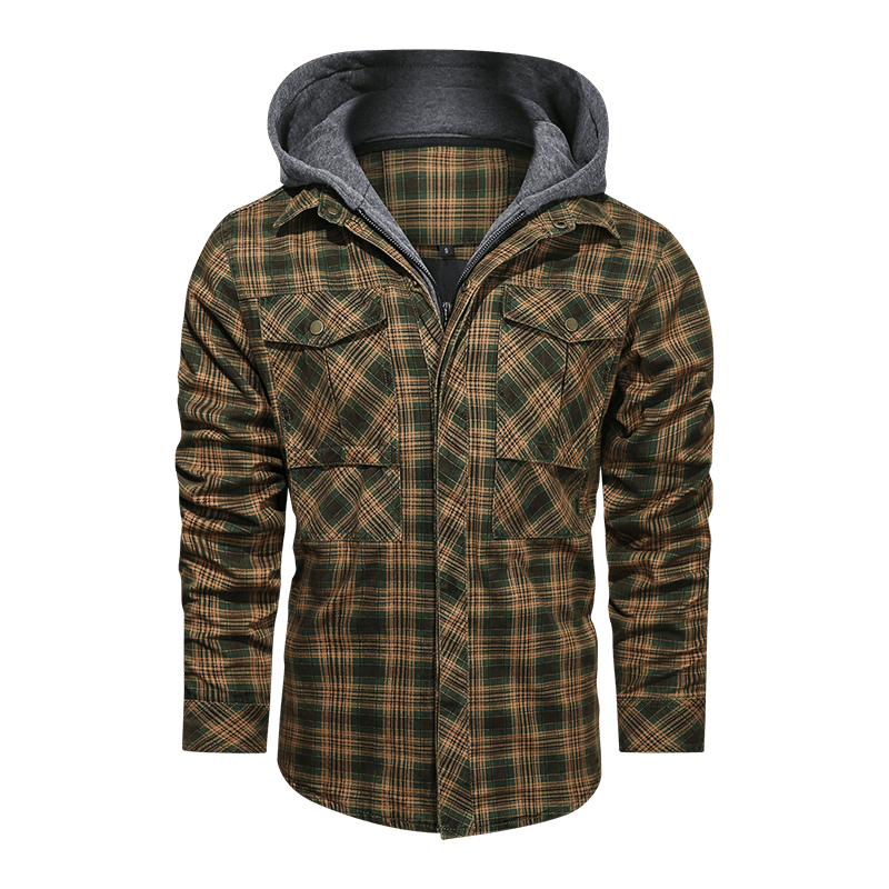 Men Long-sleeved Plaid Jacket Regular Fit Fleece Detachable Hoodies Jackets - Cruish Home