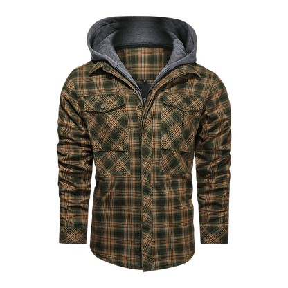 Men Long-sleeved Plaid Jacket Regular Fit Fleece Detachable Hoodies Jackets - Cruish Home