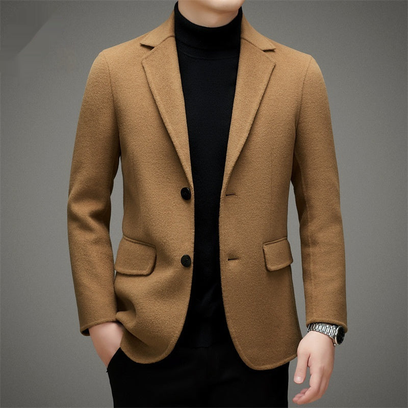 Men's High-end Suit Reversible Woolen Coat Short Detachable 90 White Duck Down Liner Suit Jacket