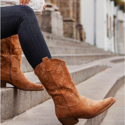 Pointed boots suede denim boots - Cruish Home