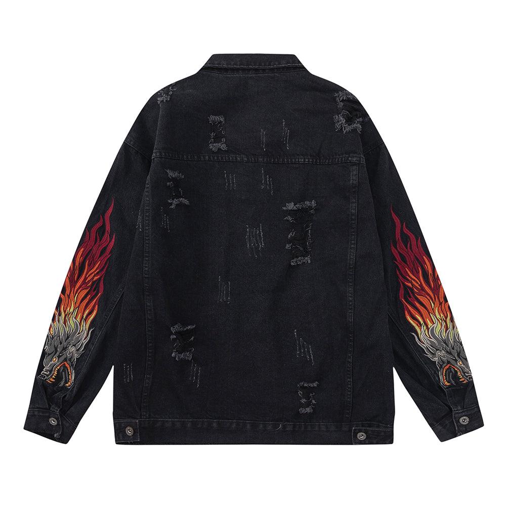 Faucet Zodiac Needle Embroidery Denim Jacket Men's High Street National Fashion Design Sense Ripped Jacket - Cruish Home