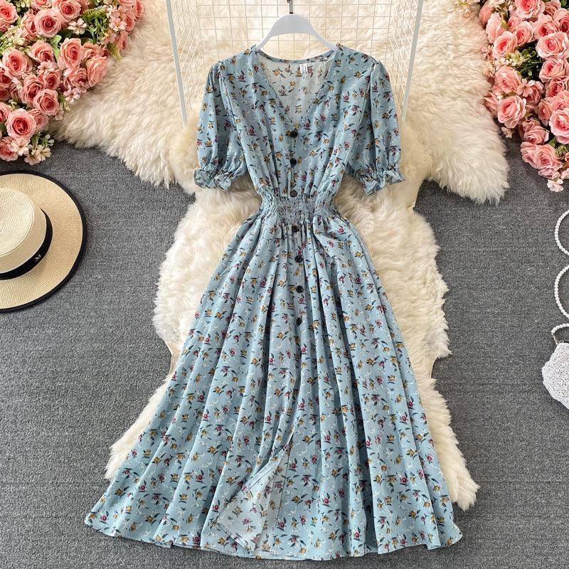 Waist Slimming Single Breasted Chiffon Dress - Cruish Home