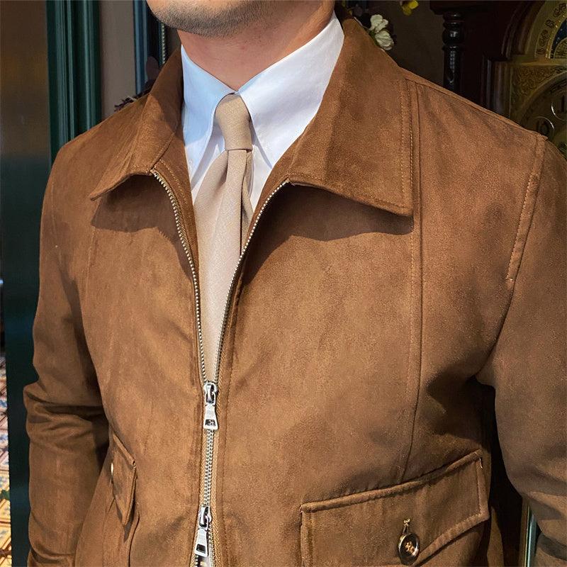 Suede Coffee Bomber Jacket For Man - Cruish Home