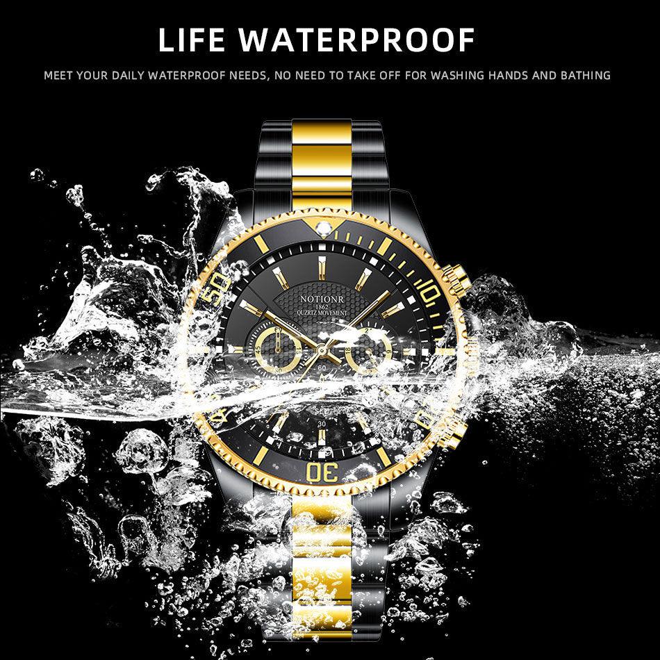 Luxury Gold Green Watch Men's Waterproof Stainless Steel Luminous - Cruish Home