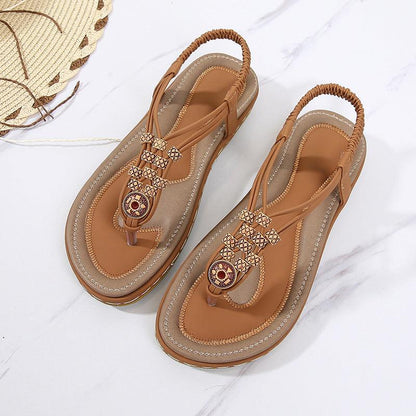 Bohemian Wooden Bead Woven Plus Size Flat Shoes - Cruish Home