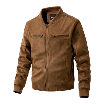 Suede Stand Collar Men's Jacket Double Zipper Pocket Clothing Mens - Cruish Home