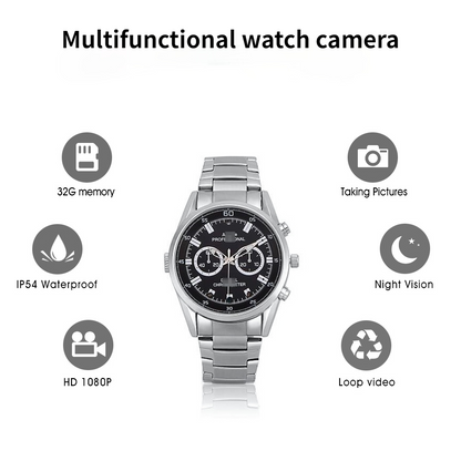 Video Recorder Camera Watch HD 1080P with Night Vision Men's Watch