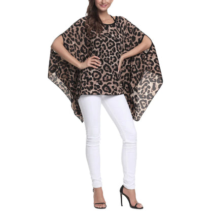 Womens Leopard Print Batwing Chiffon Top