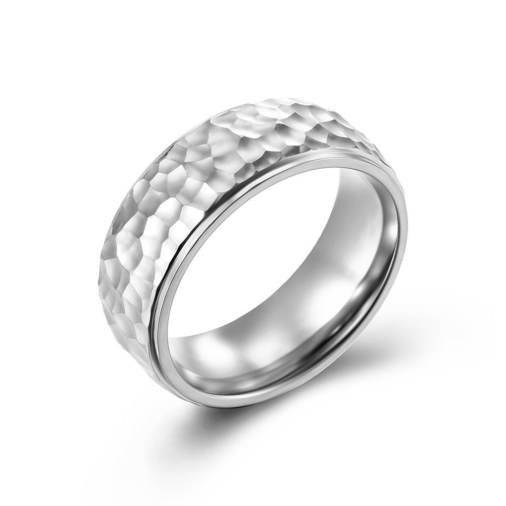 Handmade Beating Pattern Moon Pit Titanium Steel Ring - Cruish Home