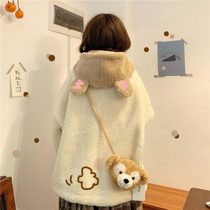 Cute Bear Ear Coat For Women Lamb Wool Winter Cardigan Top - Cruish Home