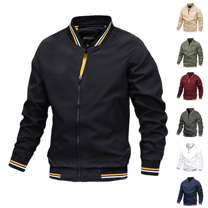 Men's Striped Zip-up Jacket With Pockets Fashion Casual Outerwear Sports Baseball Clothing Spring And Fall