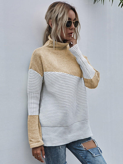 Color Matching Sweater Women's Autumn And Winter Contrast Color Pullover Women's - Cruish Home