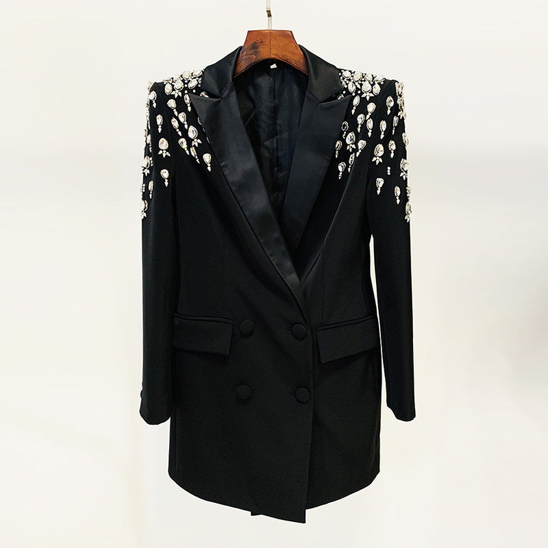 Handmade Gorgeous Heavy Industry Beads Diamond Slim-fit Long Blazer