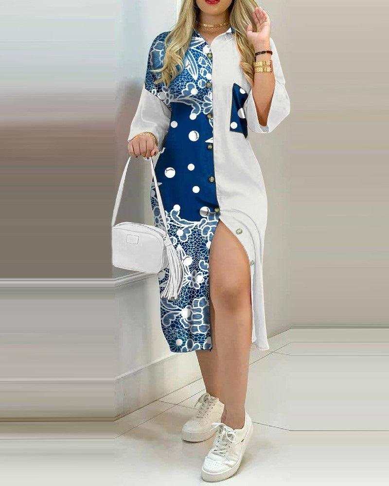 Fashion Pocket Button Contrast Dress - Cruish Home