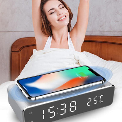 LED Electric Alarm Clock With Wireless Charger Desktop Digital Despertador Thermometer Clock HD Mirror Clock Watch Table Decor - Cruish Home