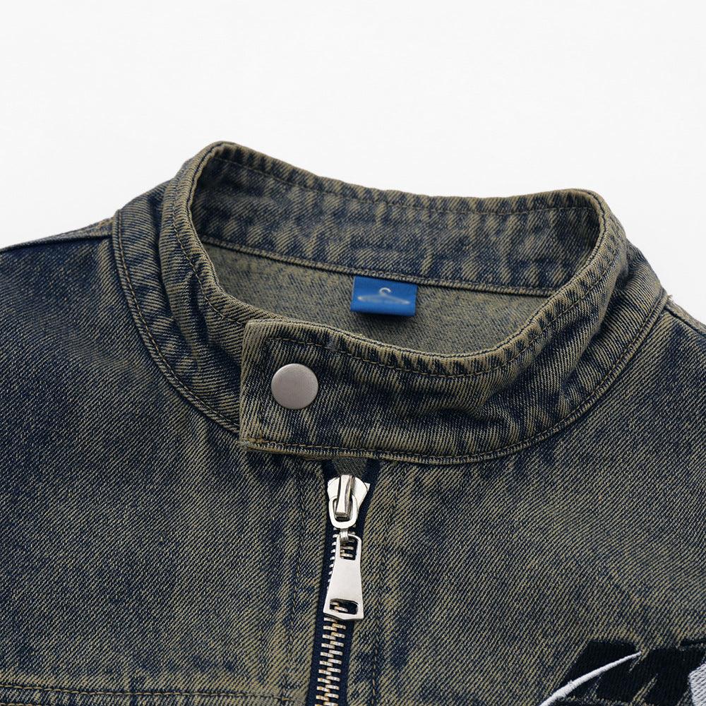 Washed And Worn Zipper Pocket Denim Jacket - Cruish Home