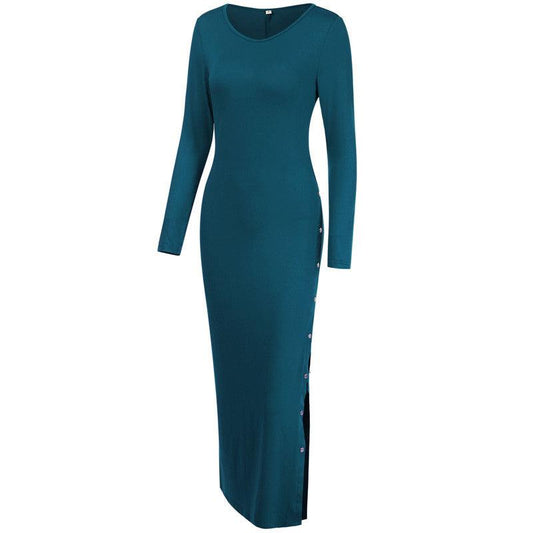 Solid Color Long-sleeved Dress Was Thin Long Skirt - Cruish Home