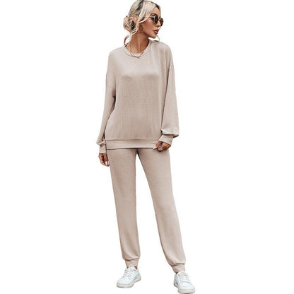 Solid Color Long-sleeved Trousers Loungewear Suit Casual Suit For Women - Cruish Home