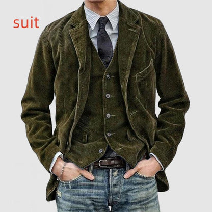 Corduroy Jacket Winter Solid Color Casual Blazer Fashion Warm Men Coat - Cruish Home