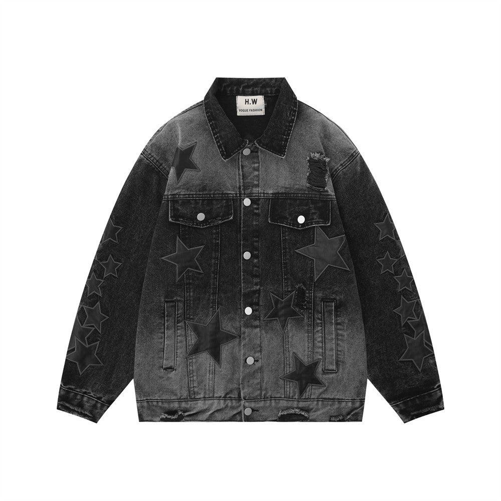 Five-pointed Star Embroidery Denim Jacket Men - Cruish Home